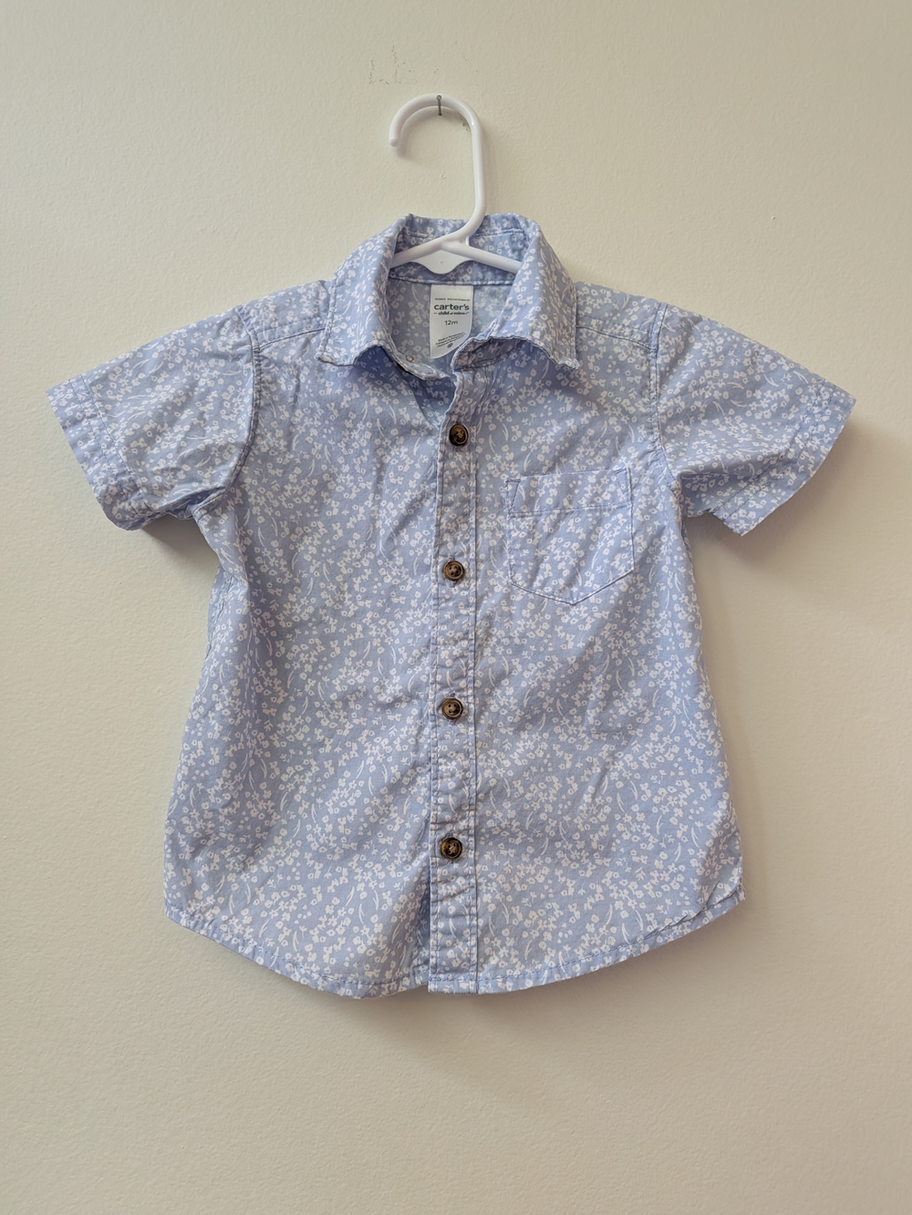 Carter's Light Blue Floral Short-Sleeve Button-Up Shirt